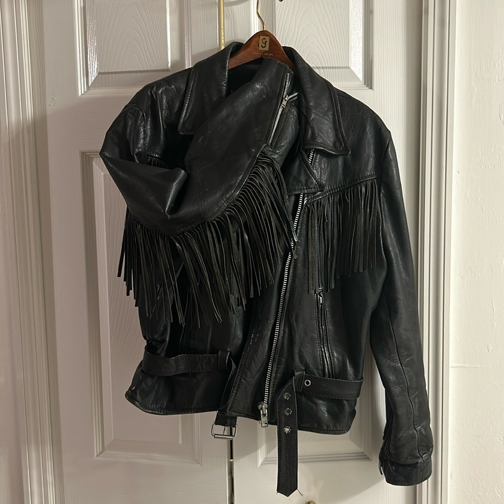 Vintage genuine leather fringed jacket